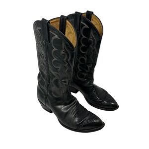 Tony Lama 6344 Mens Black Leather Western Cowboy Boots Size 9 EE